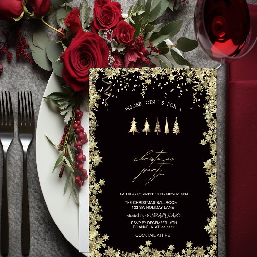 Festivals Gold Pine Trees, Stars Weihnachten Party Einladung