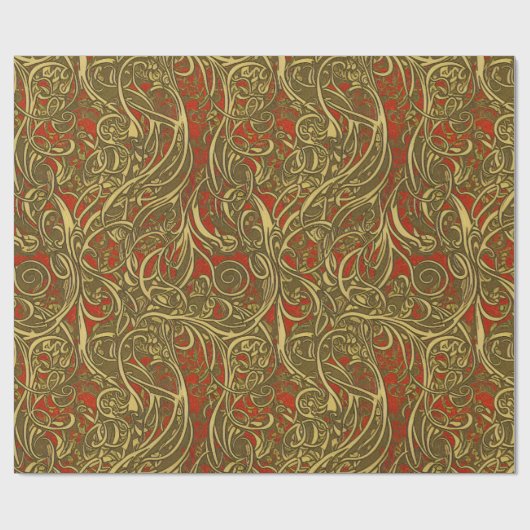 Festivals Gold und Rot Verziert keltisches Swirren Geschenkpapier (Flach)