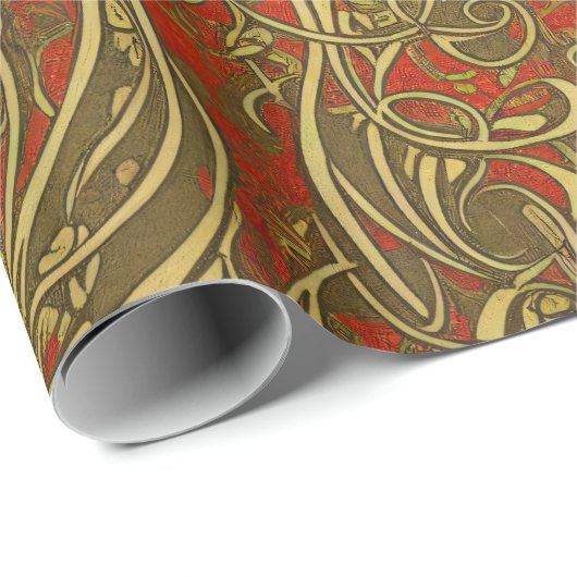 Festivals Gold und Rot Verziert keltisches Swirren Geschenkpapier (Rolleneckpunkt)