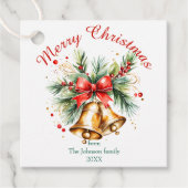 Festivals Golden Bells mit Red Bow Weihnachten Geschenkanhänger (Vorderseite)