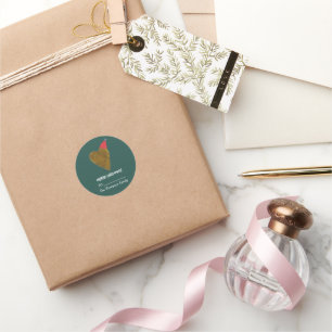 Festivals Goldenes Herz mit Weihnachts-Hat-Grün-Ge Runder Aufkleber