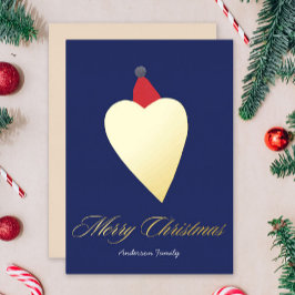 Festivals Goldenes Herz mit Weihnachts-Hut Dunkelb Folien Feiertagskarte