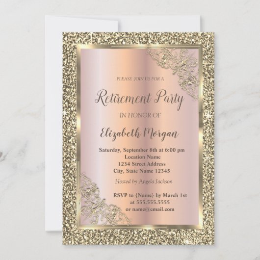 Festivals Goldrahmen, Rose Gold, Glitzer-Rente Einladung (Vorderseite)