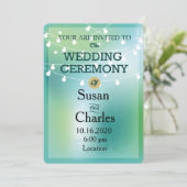Festivals Green Blue Glow String Light Wedding Einladung (Stehend Vorderseite)
