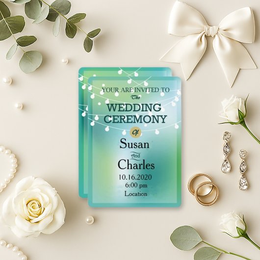 Festivals Green Blue Glow String Light Wedding Einladung