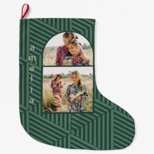 Festivals Green Boho Geometric Two Foto Großer Weihnachtsstrumpf