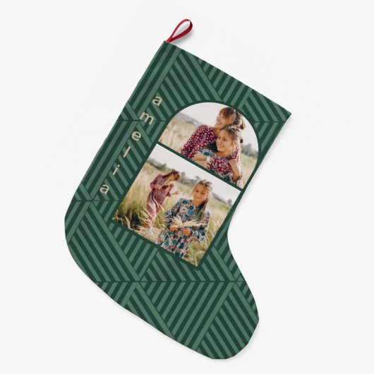 Festivals Green Boho Geometric Two Foto Großer Weihnachtsstrumpf (Vorderansicht (hängend))