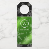 Festivals Green Foil Snowflakes Monogramm Name Fla Flaschenanhänger (Vorderseite)