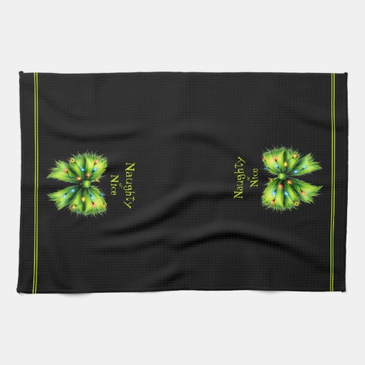 Festivals Green Fur Bow-Lights Naughty oder Nice N Geschirrtuch (Horizontal)