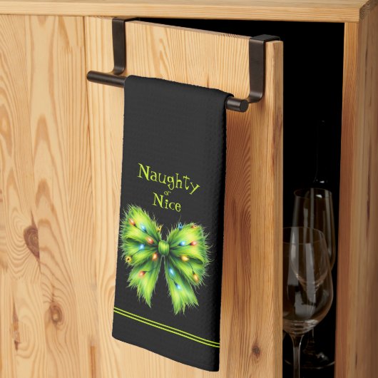 Festivals Green Fur Bow-Lights Naughty oder Nice N Geschirrtuch (Drittel gefaltet)