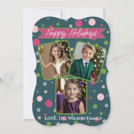 Festivals Green Polka Dot Foto Holiday Card Feiertagskarte