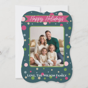 Festivals Green Polka Dot Foto Holiday Card Feiertagskarte