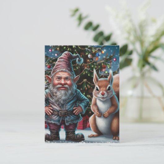 Festivals Grumpy Gnome und Eichhörnchen Weihnachte Postkarte (Stehend Vorderseite)