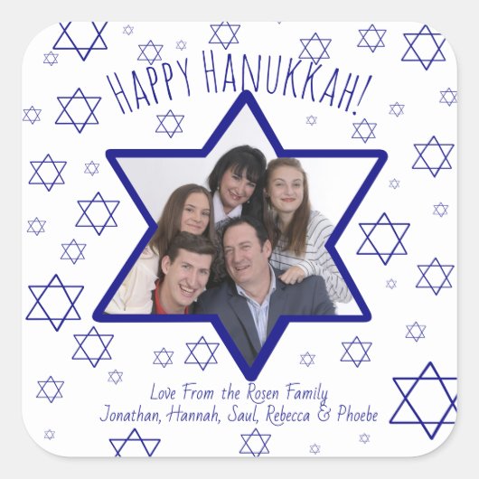 Festivals Happy Hanukkah Star von David Foto Frame Quadratischer Aufkleber (Vorderseite)