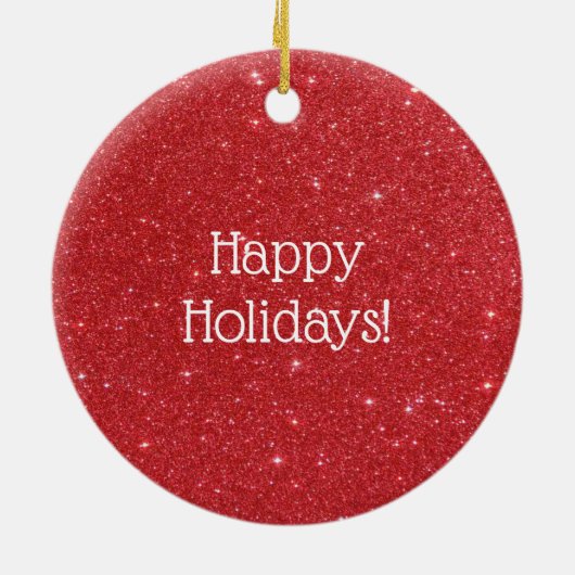 Festivals Ho Ho Ho auf rotem Glitzer Hintergrund Keramik Ornament (Hinten)