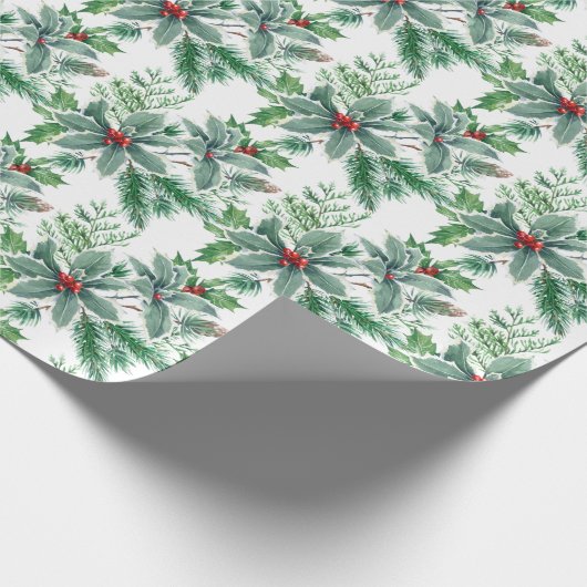 Festivals Holly Berry Watercolor Weihnachtsfeierta Geschenkpapier (Ecke)