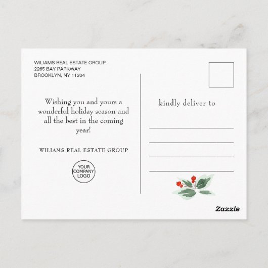 Festivals Holly Berry Weihnachtsgrüße Postkarte (Rückseite)