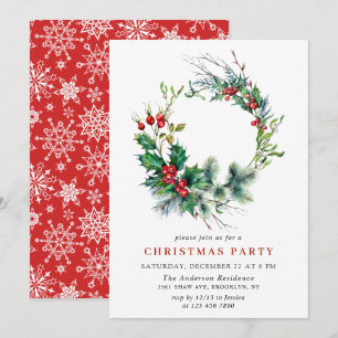 Festivals Holly Berry Wreath Weihnachtsfeiertag Pa Einladung