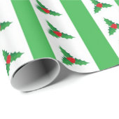 Festivals Holly Green Stripes Weihnachten Geschenkpapier (Rolleneckpunkt)