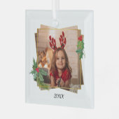 Festivals Holly & Pine mit Gold Frame Foto Ornament Aus Glas (Vorderseite links)