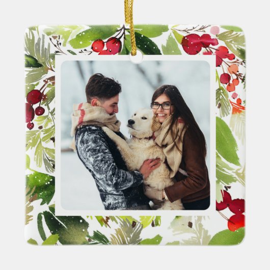 Festivals Holry und Evergreen Wasserfarbe Keramikornament (Vorderseite)