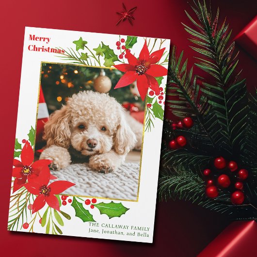 Festivals Hund Foto Red Christmas Poinsettia Magne Magnetkarte