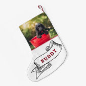 Festivals Hund Foto und Name Ribbon Kleiner Weihnachtsstrumpf (Rückseite (Hängend))