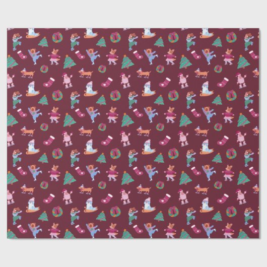 Festivals Hunde Eiskunstlauf Muster dunkelrot Geschenkpapier (Flach)