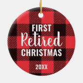 Festivals Kariert Personalisiert Erste Weihnachtsm Keramik Ornament (Hinten)