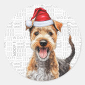 Festivals Lakeland Terrier Woof Word Art Weihnacht Runder Aufkleber (Vorderseite)