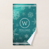 Festivals Light Blue Foil Snowflakes Monogram Name Badhandtuch Set (Handtuch)