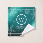 Festivals Light Blue Foil Snowflakes Monogram Name Badhandtuch Set (Waschlappen)