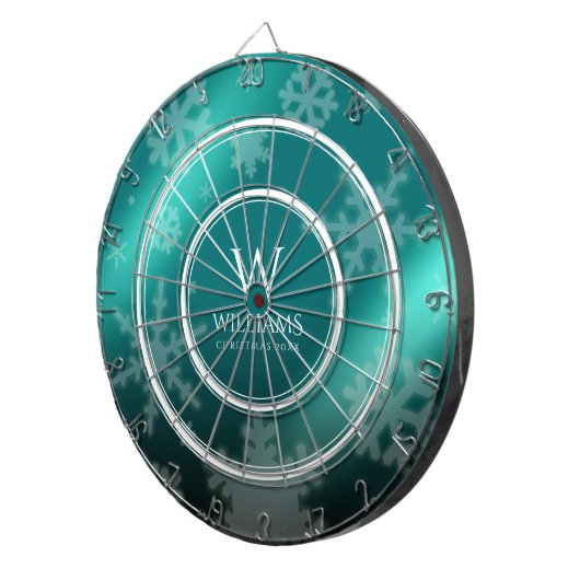 Festivals Light Blue Foil Snowflakes Monogram Name Dartscheibe (Vorderseite rechts)