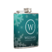 Festivals Light Blue Foil Snowflakes Monogram Name Flachmann (Rechts)