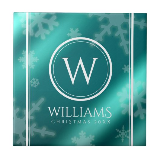 Festivals Light Blue Foil Snowflakes Monogram Name Fliese (Vorderseite)