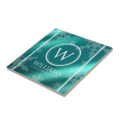 Festivals Light Blue Foil Snowflakes Monogram Name Fliese (Seite)