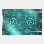Festivals Light Blue Foil Snowflakes Monogram Name Geschirrtuch (Horizontal)