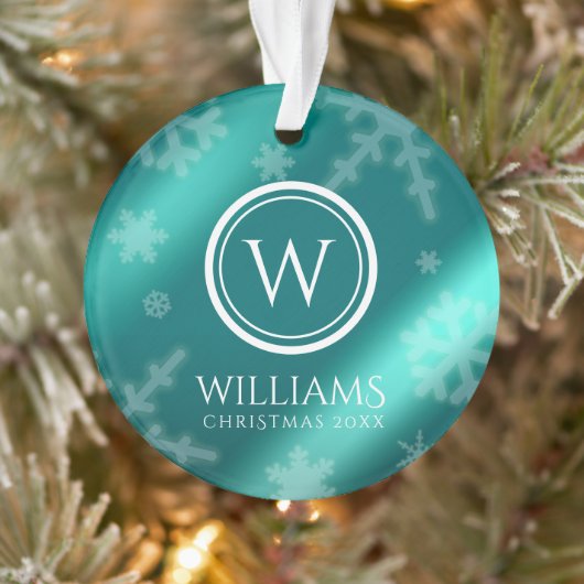 Festivals Light Blue Foil Snowflakes Monogram Name Ornament (Baum)