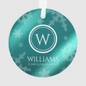 Festivals Light Blue Foil Snowflakes Monogram Name Ornament (Rückseite)