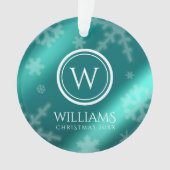 Festivals Light Blue Foil Snowflakes Monogram Name Ornament (Vorderseite)