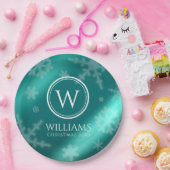 Festivals Light Blue Foil Snowflakes Monogram Name Pappteller (Party)