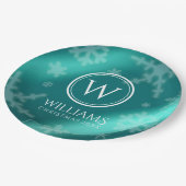 Festivals Light Blue Foil Snowflakes Monogram Name Pappteller (Schrägansicht)