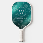 Festivals Light Blue Foil Snowflakes Monogram Name Pickleball Schläger (Rückseite)