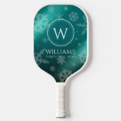Festivals Light Blue Foil Snowflakes Monogram Name Pickleball Schläger (Vorderseite)