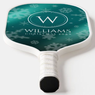 Festivals Light Blue Foil Snowflakes Monogram Name Pickleball Schläger