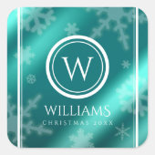 Festivals Light Blue Foil Snowflakes Monogram Name Quadratischer Aufkleber (Vorderseite)