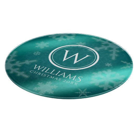 Festivals Light Blue Foil Snowflakes Monogram Name Schneidebrett (Ecke)