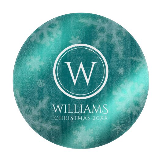 Festivals Light Blue Foil Snowflakes Monogram Name Schneidebrett (Vorderseite)