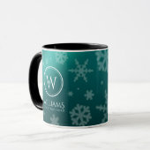 Festivals Light Blue Foil Snowflakes Monogram Name Tasse (Vorderseite Links)