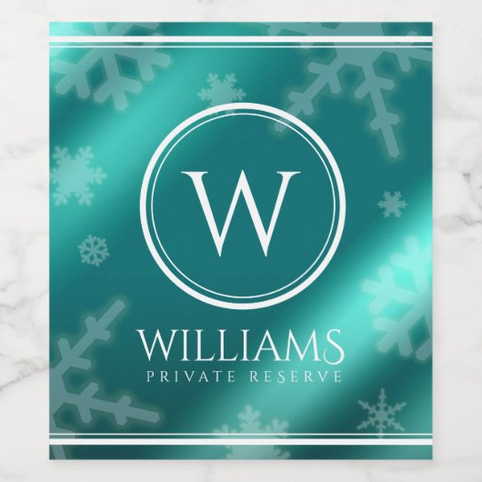 Festivals Light Blue Foil Snowflakes Monogram Name Weinetikett (Einzelnes Label)
